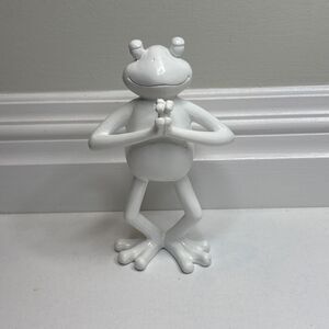 White Yoga Frog Figurine Namaste Meditation Prayer Pose Whimsical Home Decor